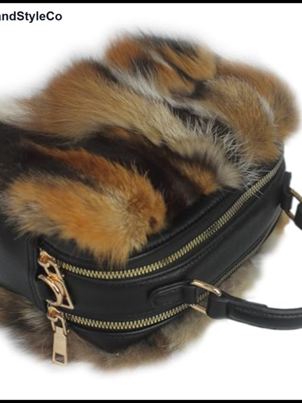 Genuine Fox Fur Evening Bag Leather Clutch with Crossbody Strap Small Luxury